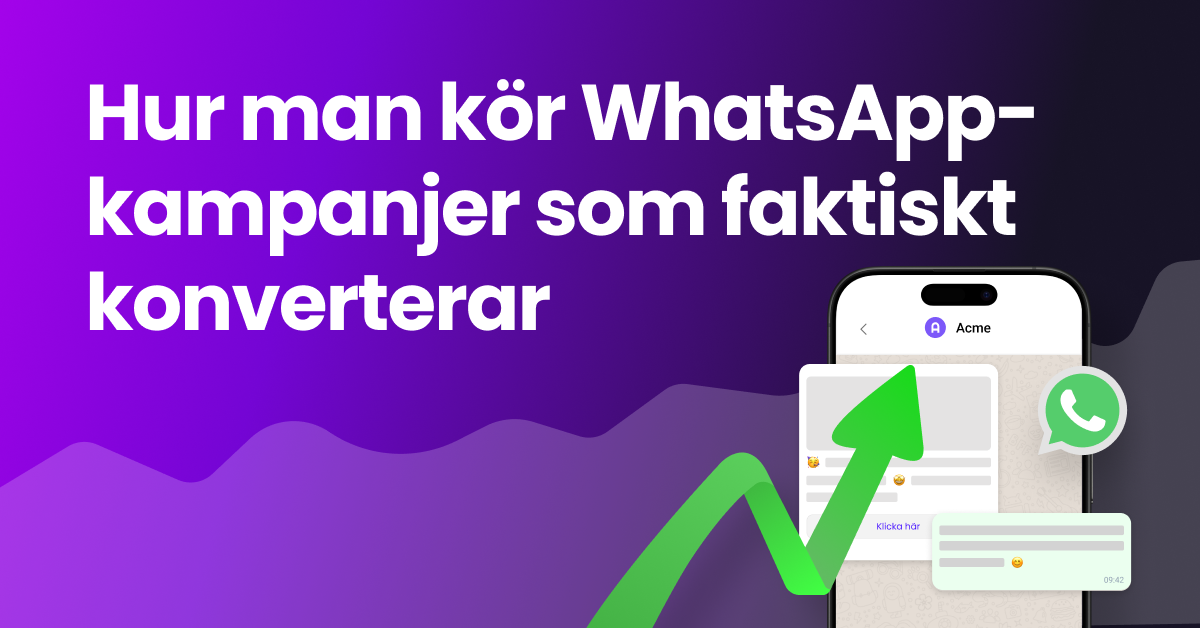 Element av tillväxtdiagram, megafon och WhatsApp-ikon under titeln "Hur man kör WhatsApp-kampanjer som faktiskt konverterar"