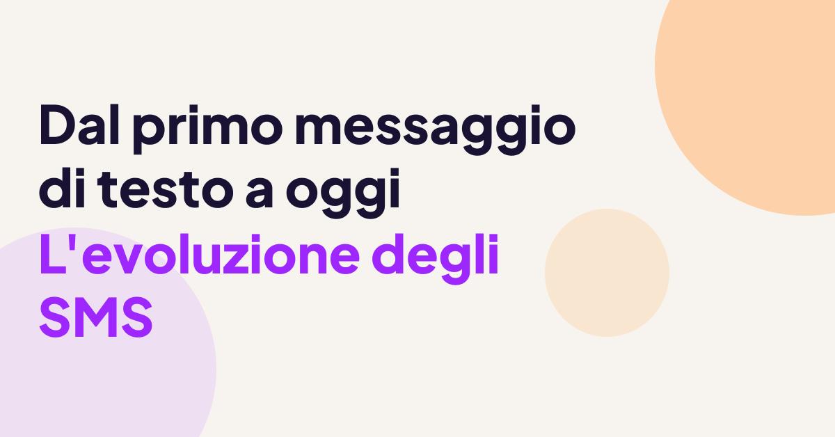 Illustrazione con il testo “Dal primo messaggio di testo a oggi: l’evoluzione degli SMS” su uno sfondo astratto moderno.