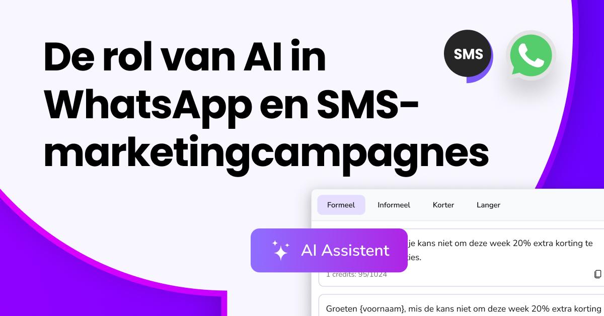Illustratie van een robot onder de kop "Hoe AI uw WhatsApp- en sms-marketingcampagnes kan verbeteren", die het gebruik van AI voor sms- en WhatsApp-marketing vertegenwoordigt
