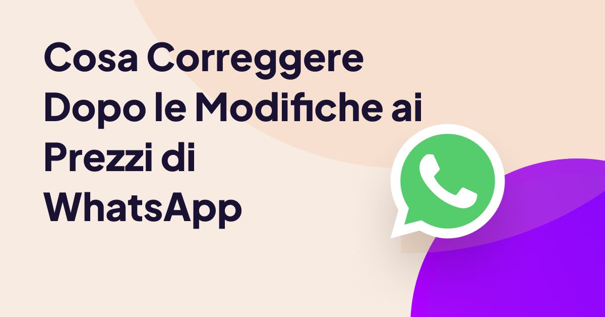 Grafica che illustra gli aggiornamenti della strategia aziendale per le modifiche ai prezzi di WhatsApp, con il logo WhatsApp e un testo del titolo in grassetto.