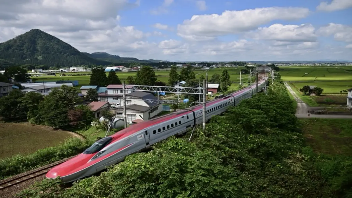 E6 Series Komachi Shinkansen crossing the Senboku Plain in Akita
