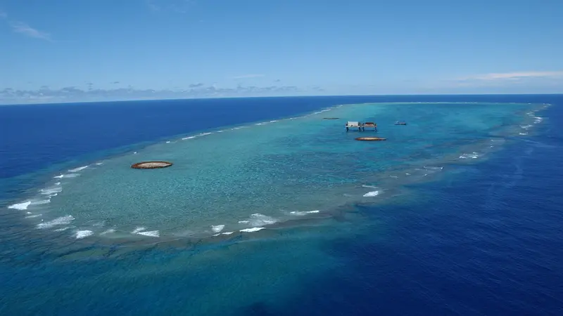Aerial view of Okinotorishima and its surrounding reef
