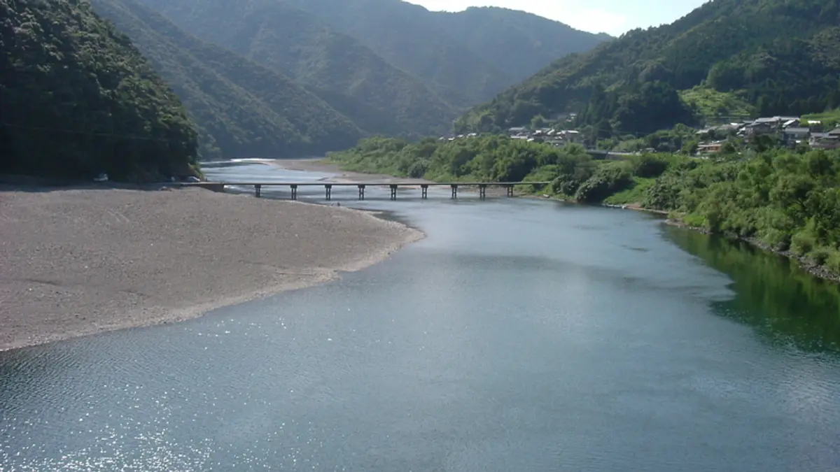 Low-water bridge over the Shimanto River in Kochi, Japan