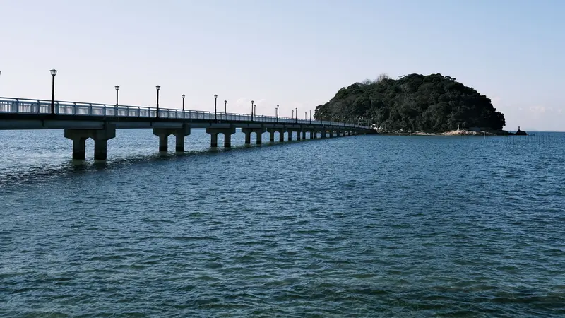 Takeshima Island and its pedestrian bridge across Mikawa Bay, Gamagori