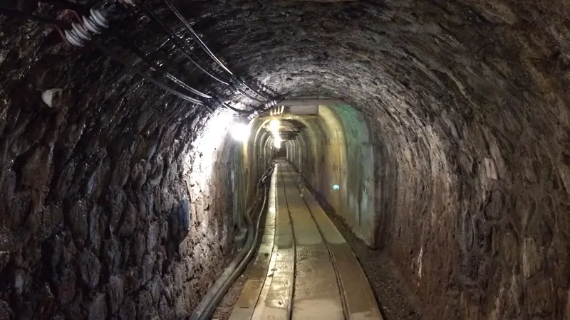 The illuminated Doyu Tunnel inside Sado Gold Mine