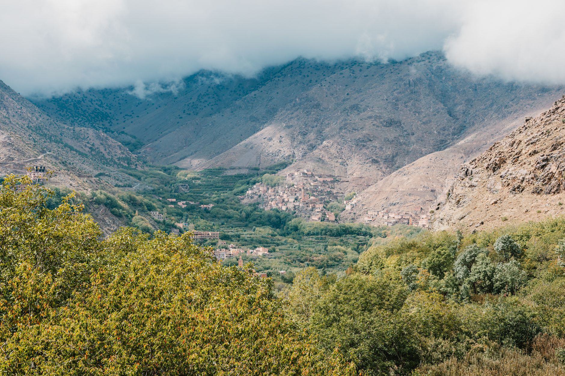 Aerial view of the Toubkal valley near Imlil in Morocco's High Atlas