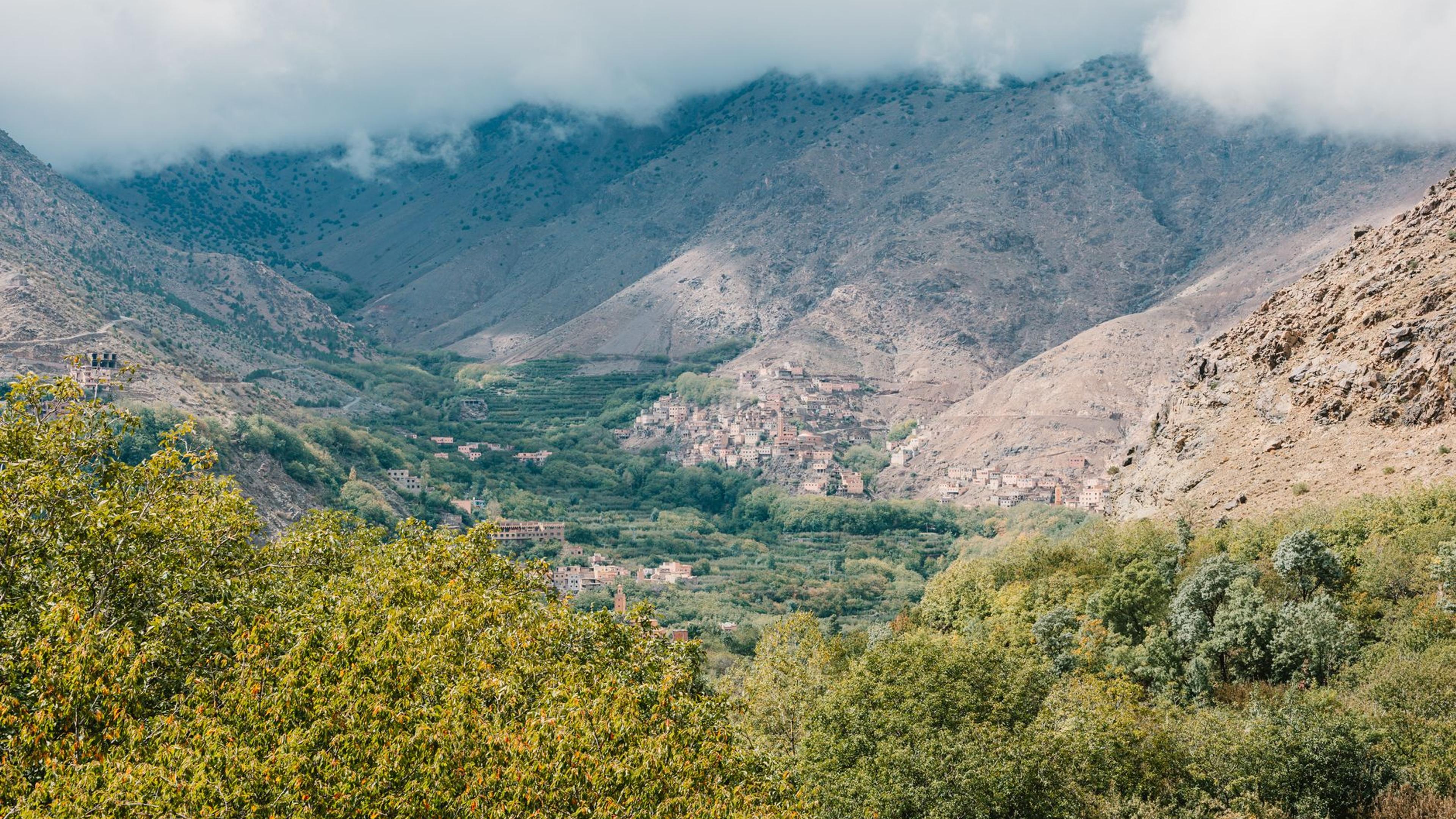 Aerial view of the Toubkal valley near Imlil in Morocco's High Atlas