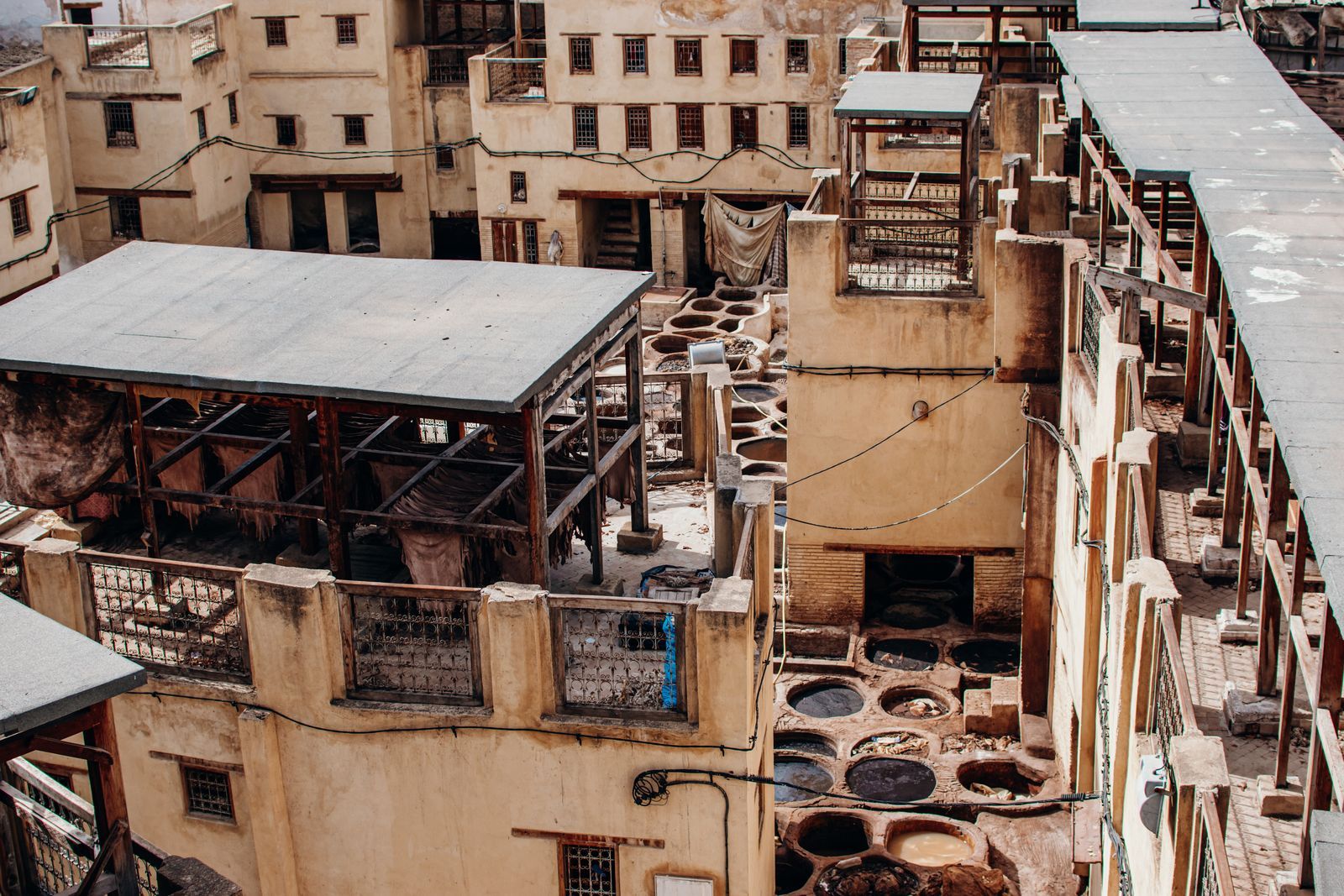 Aerial view of the Chouara Tanneries, Fes, Morocco