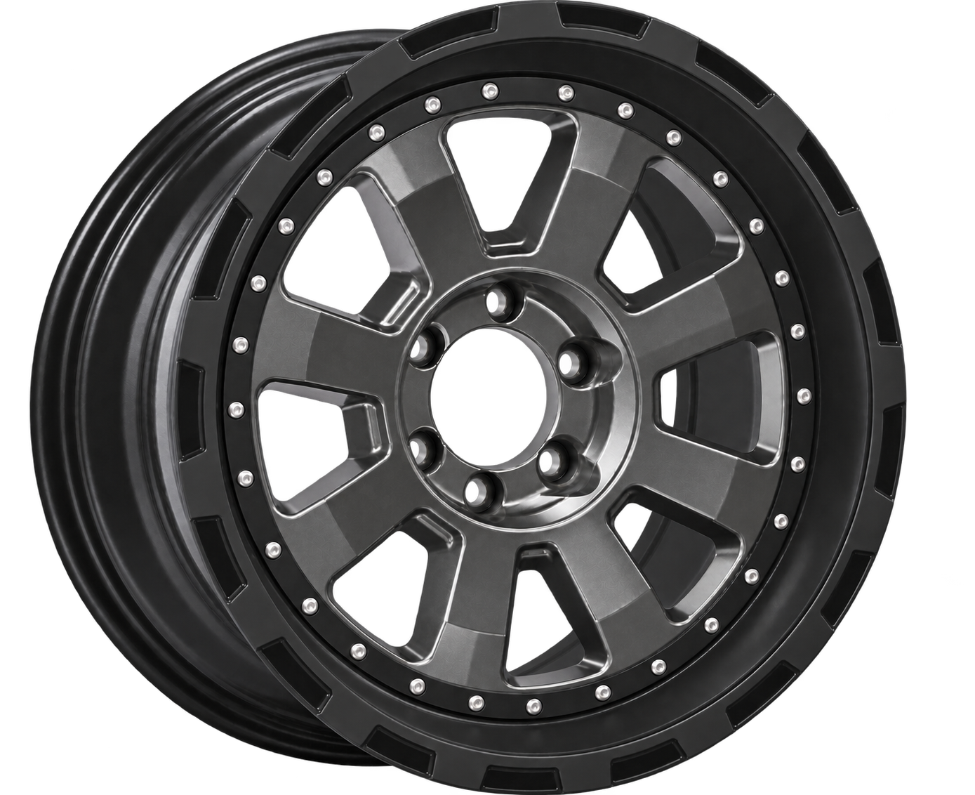 OR-103 wheel shown in Satin Graphite with Black Lip and Silver Hardware finish