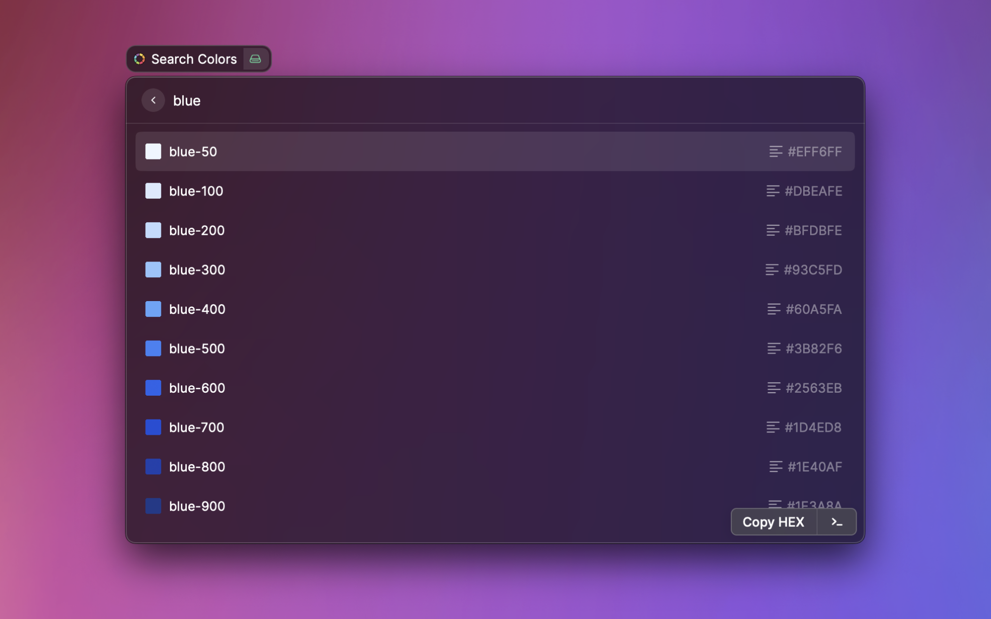Search Colors command