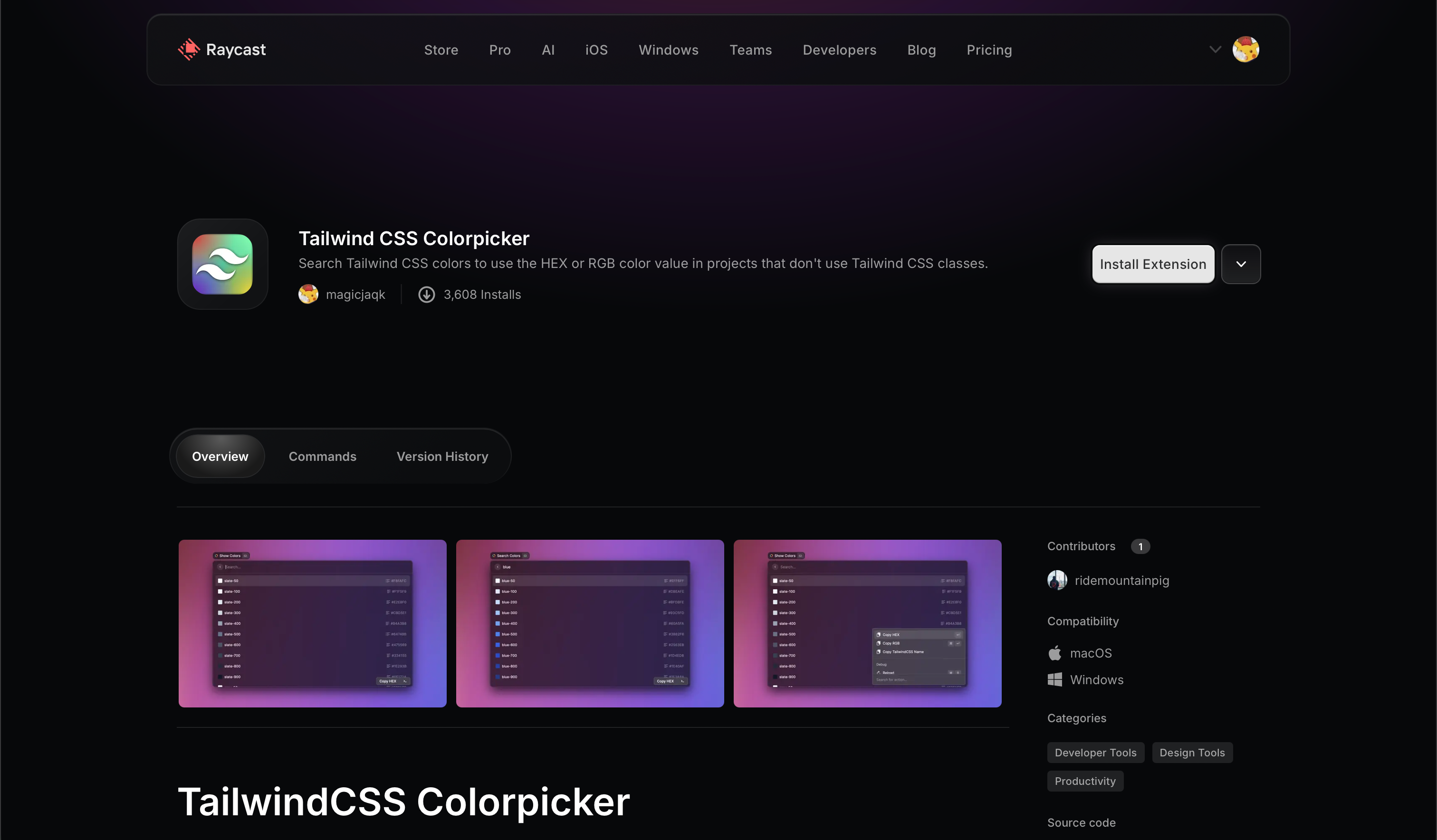 Raycast Store - Tailwind CSS Colorpicker