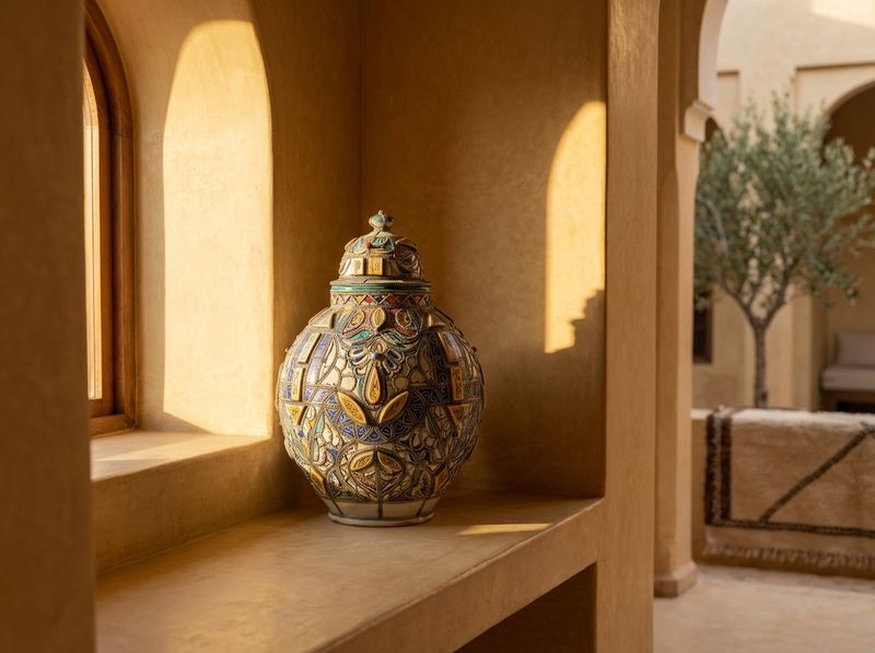 The Safi Filigree & Carved Inlay Ceremonial Jar detail
