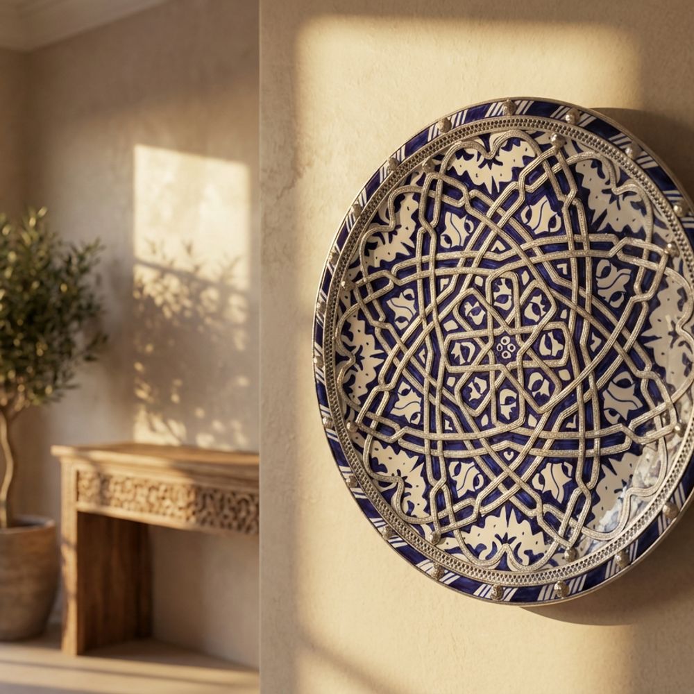 The Azure Star of Fes: Ceramic & Silver Filigree Platter