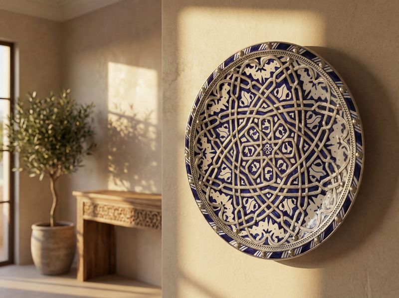 The Azure Star of Fes: Ceramic & Silver Filigree Platter detail
