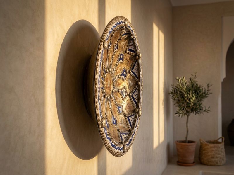 "Zahra" Brass & Blue Ceramic Centerpiece Bowl detail