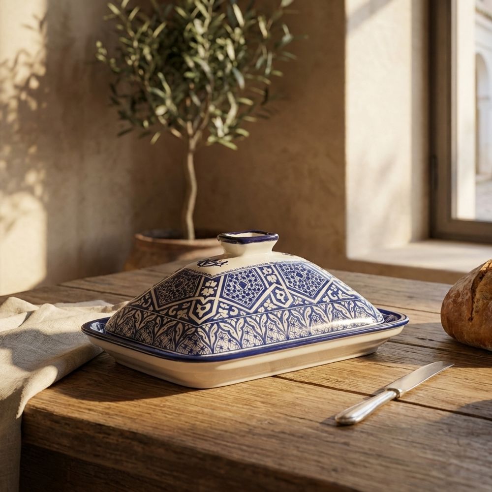 Fes Cobalt Arabesque Ceramic Butter Dish