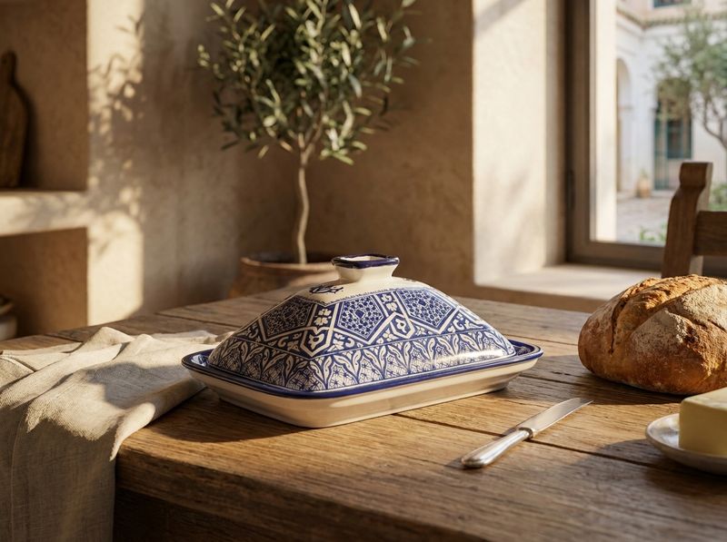 Fes Cobalt Arabesque Ceramic Butter Dish detail