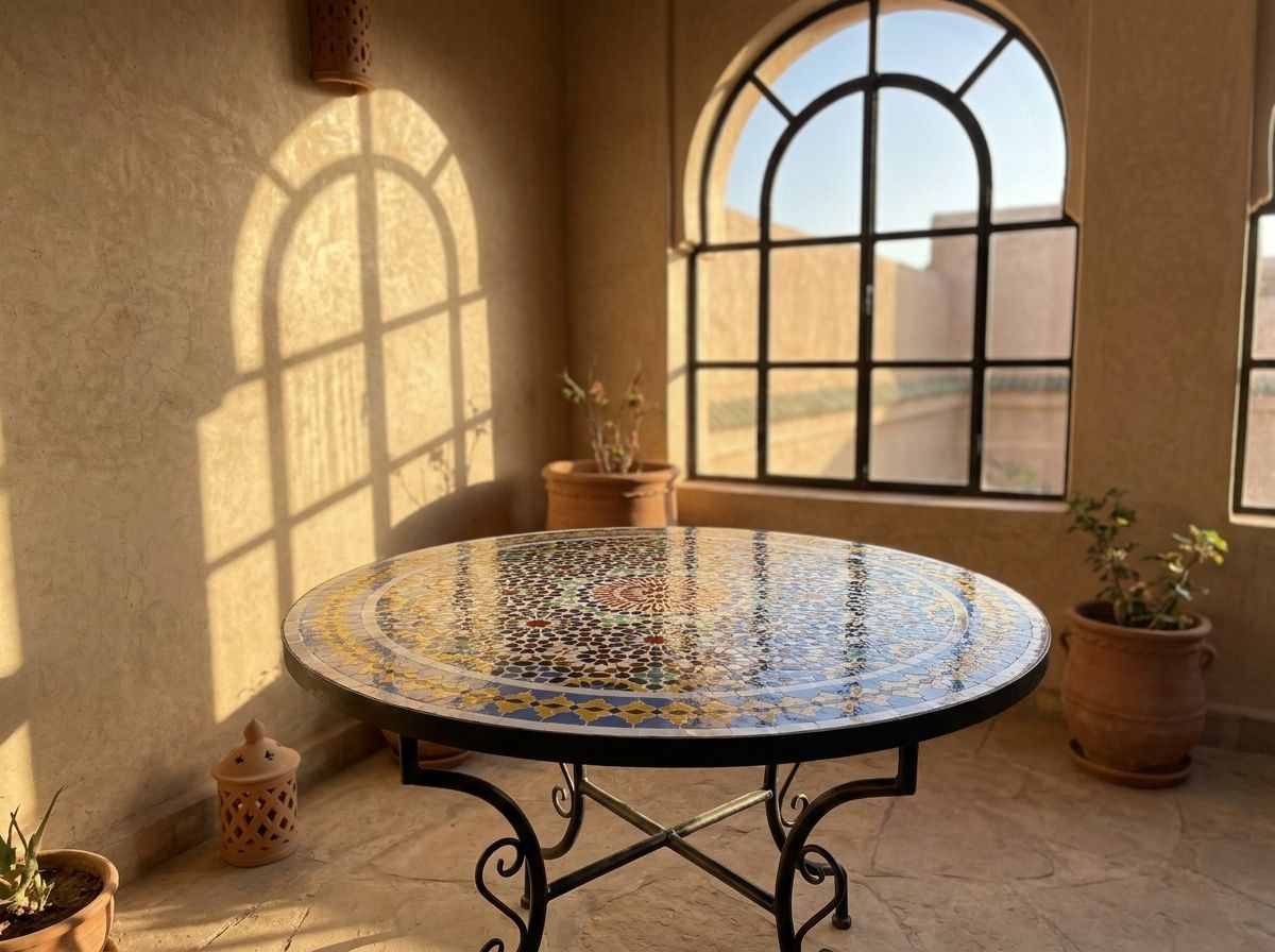 "Soleil Bleu" Zellige Mosaic Tabletop view 3