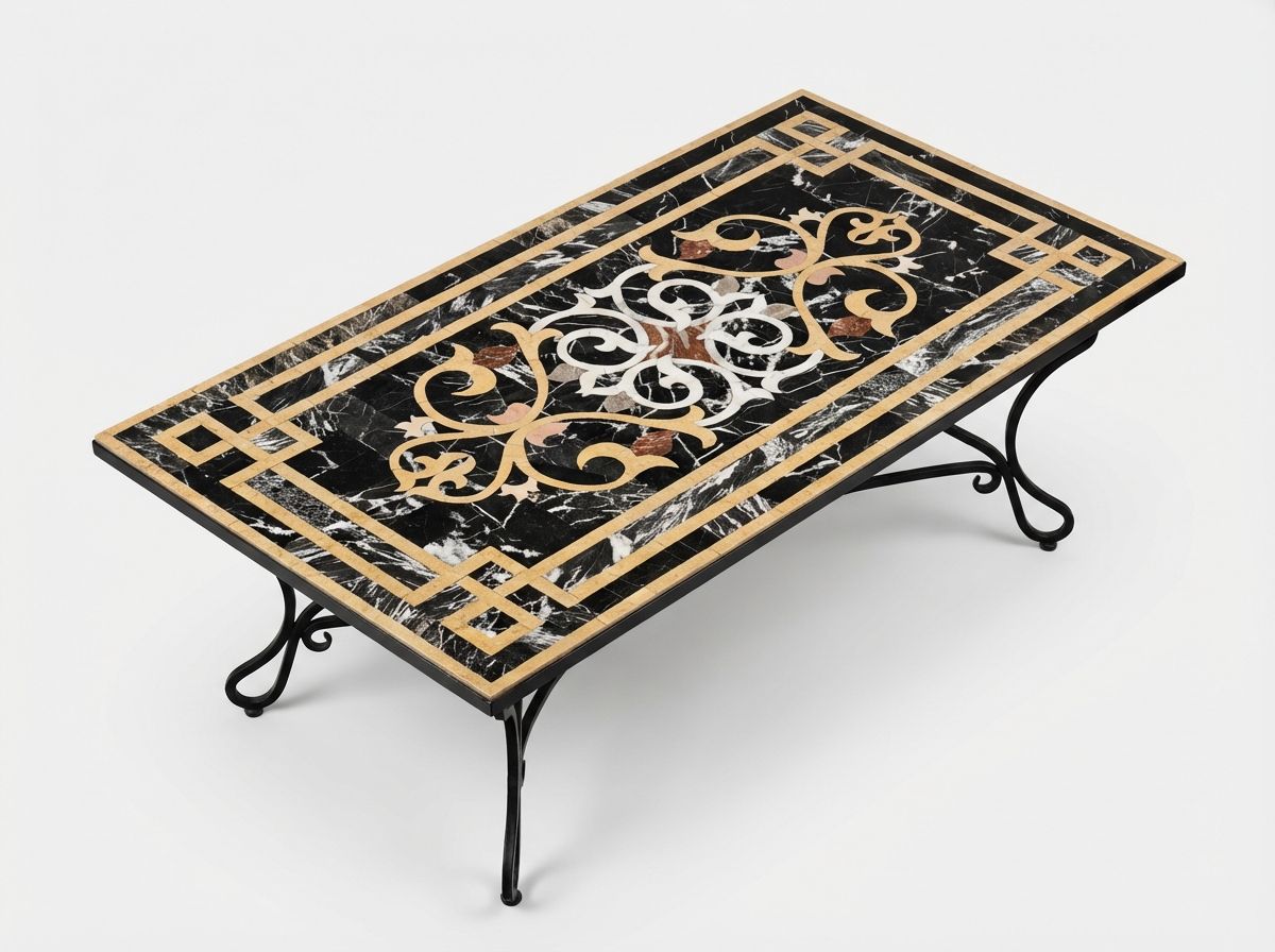 The Sultan's Arabesque: Black & Gold Marble Inlay Tabletop view 3