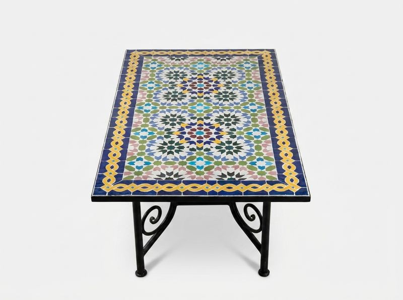 Atlas Azure & Gold Zellige Mosaic Table Top