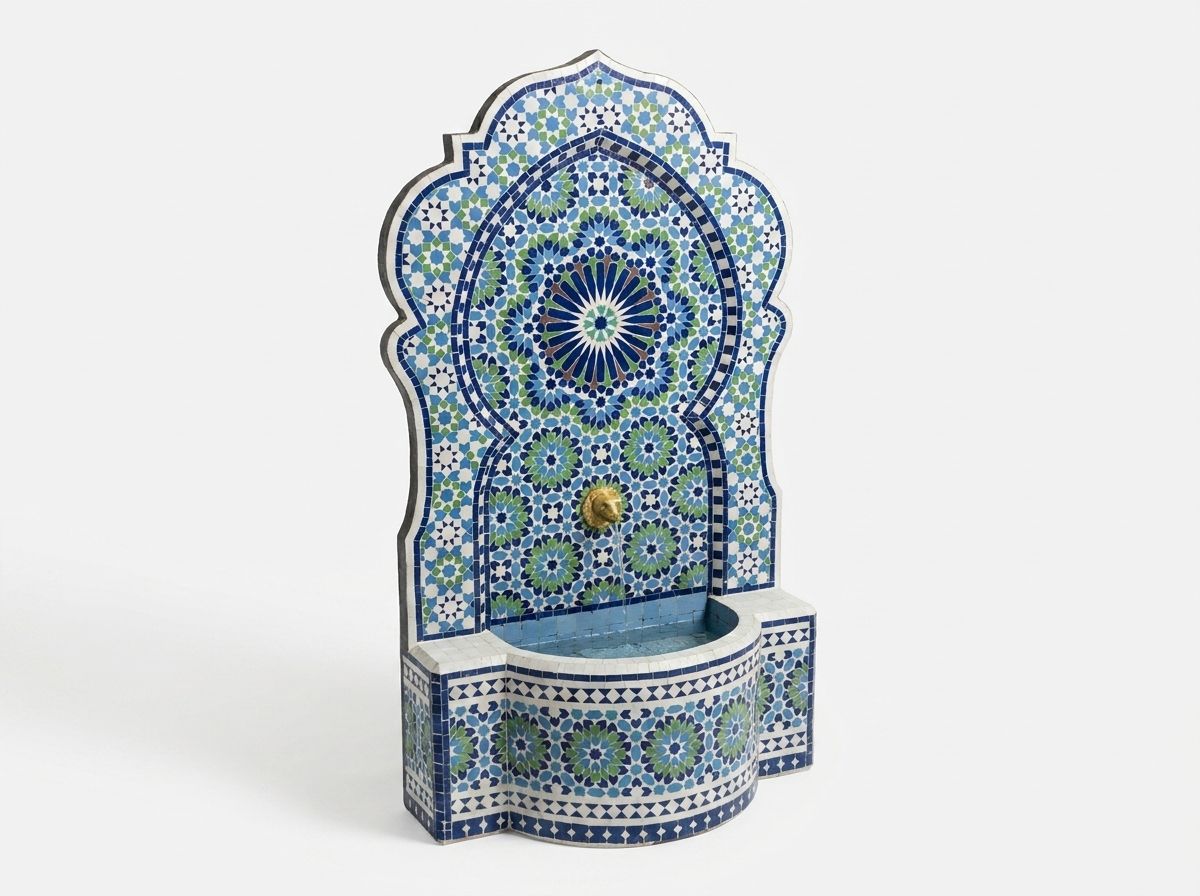 The 'Andalusian Star' Blue & Green Zellij Wall Fountain view 2