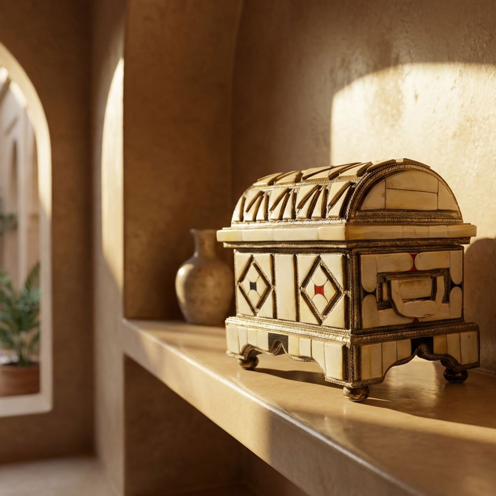 The 'Zahra' Camel Bone & Embossed Metal Treasure Chest