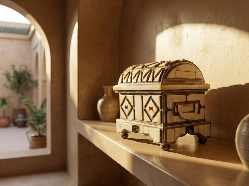 The 'Zahra' Camel Bone & Embossed Metal Treasure Chest detail