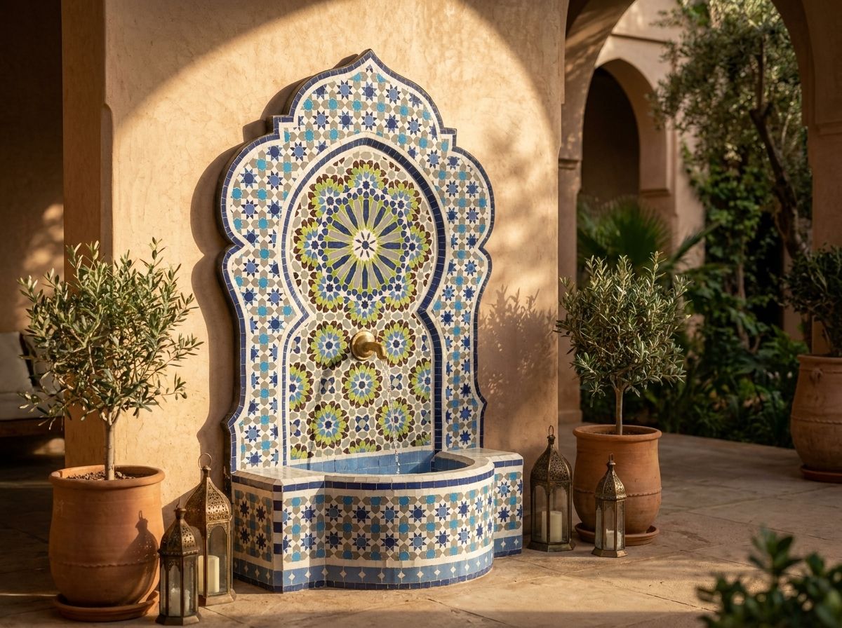 The 'Jardin Bleu' Majestic Zellige Wall Fountain view 2