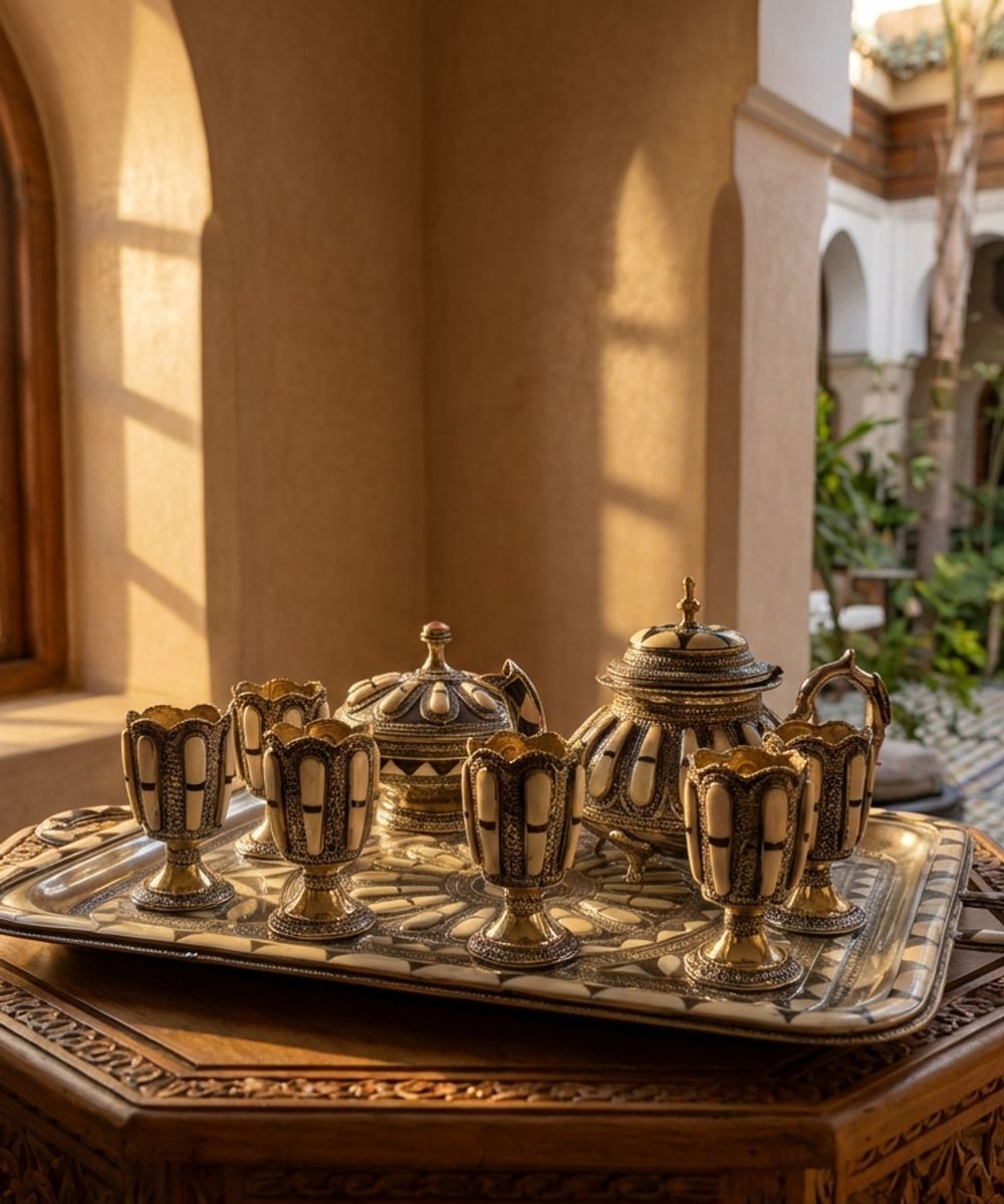 The Marrakech Royal Silver & Camel Bone Inlay Tea Service