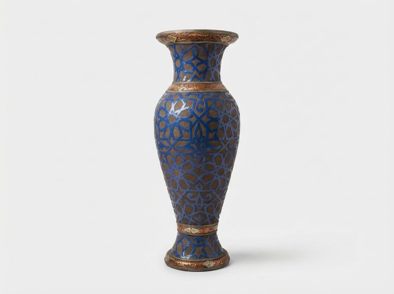Majestic Fes Cobalt & Brass Geometric Floor Vase