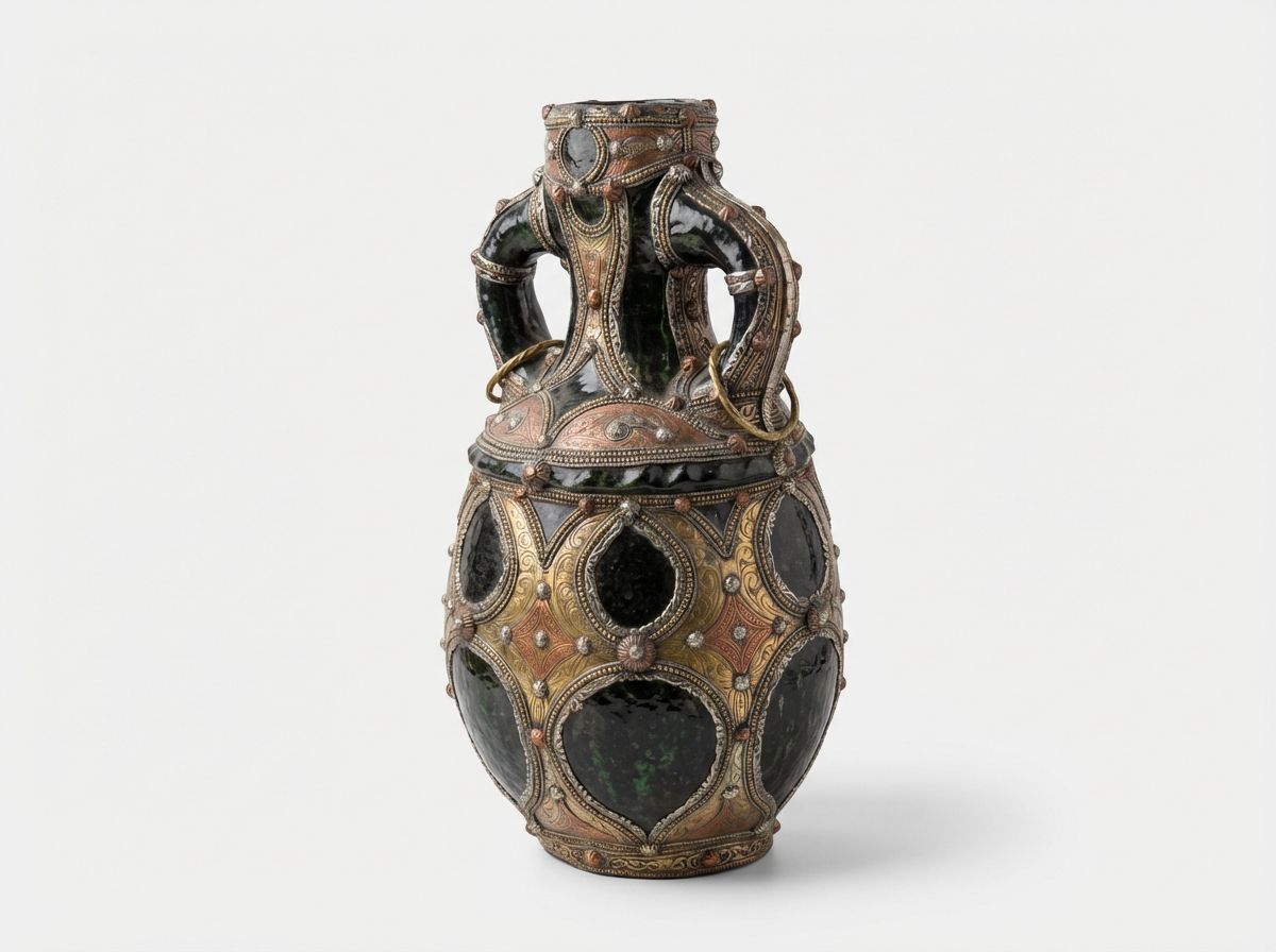 "The Andalusian Night" - Moroccan Brass & Copper Overlay Amphora view 3