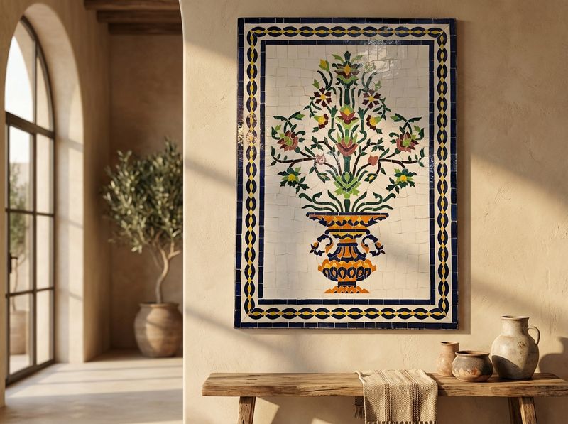 Jardin de Fes: Zellige Floral Vase Panel detail