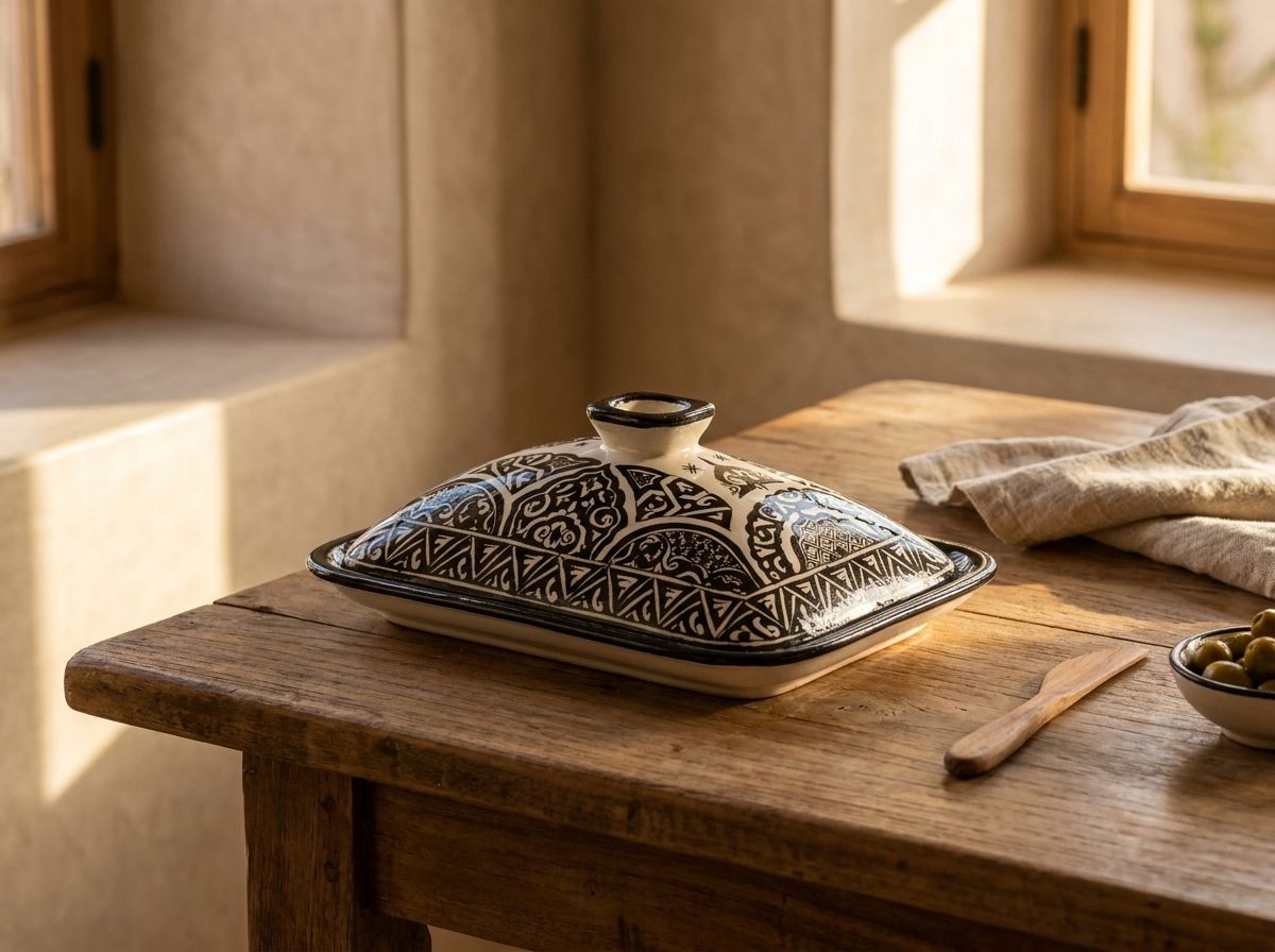 The 'Atlas Noir' Hand-Painted Ceramic Butter Keeper view 3