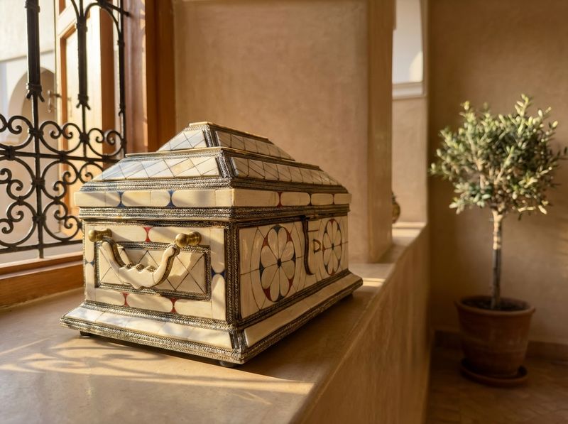 The Marrakech Medina Bone Inlay Treasure Chest detail