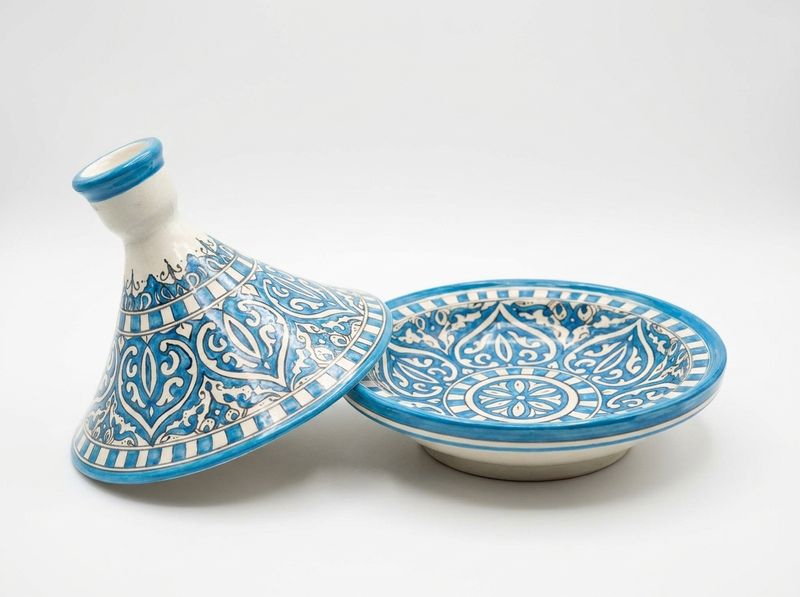The Azure Fez: Hand-Painted Ceramic Serving Tagine