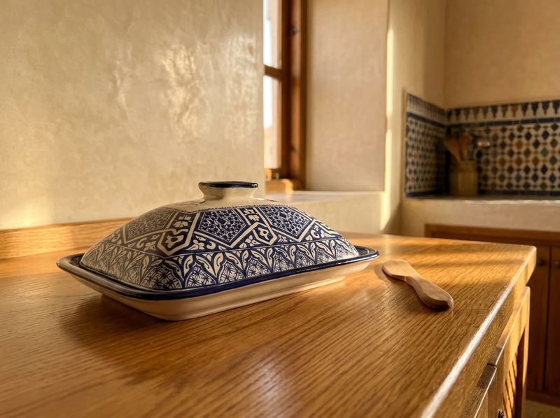 The Fes Royal Blue Arabesque Ceramic Butter Dish detail