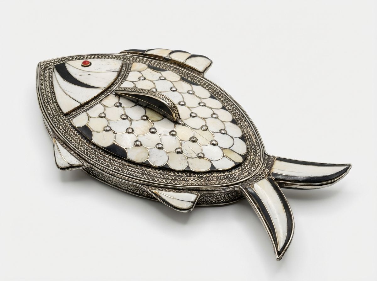 The Essaouira Silver & Bone Inlay Fish Box view 3