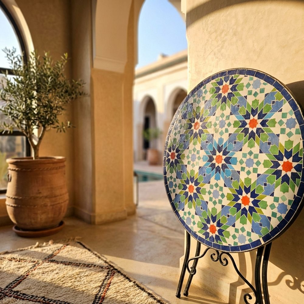 The Fes 'Khatam' Azure & Emerald Zellige Table