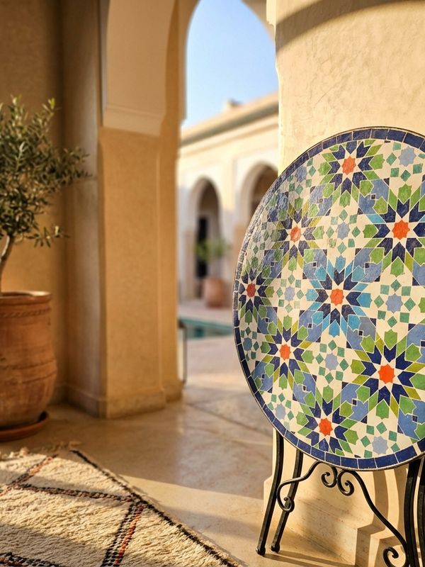 The Fes 'Khatam' Azure & Emerald Zellige Table