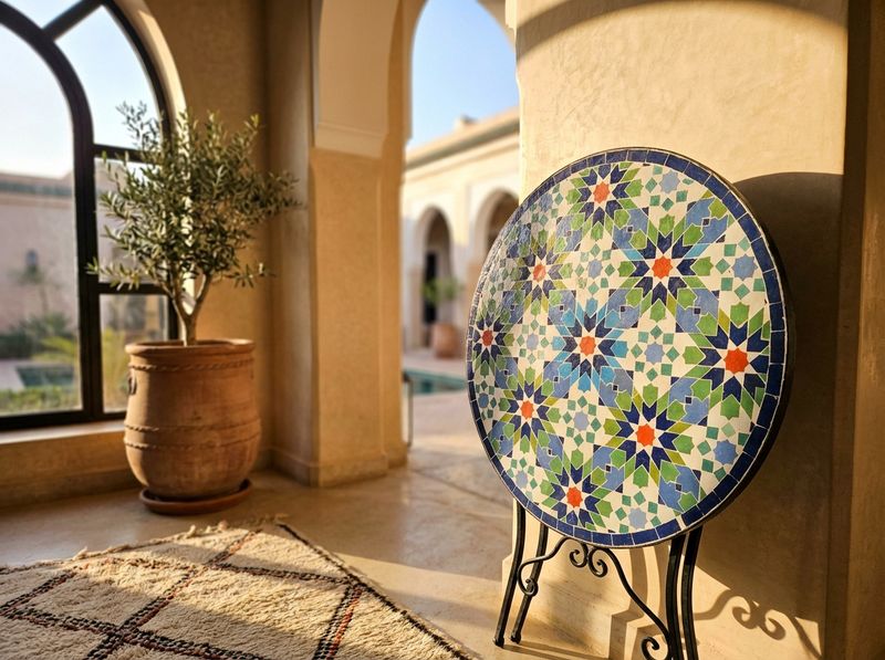 The Fes 'Khatam' Azure & Emerald Zellige Table detail