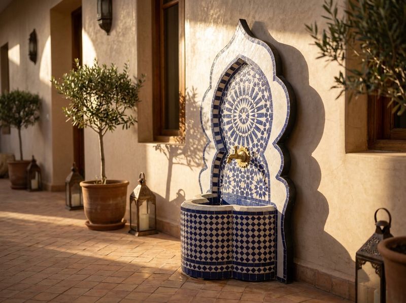 The Azure Oasis Zellij Wall Fountain detail