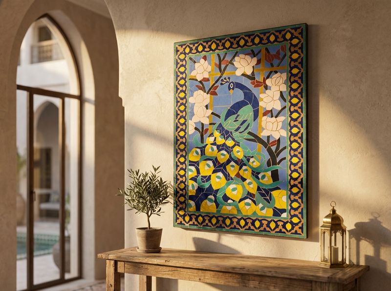 The Royal Peacock of Fes Zellige Panel detail