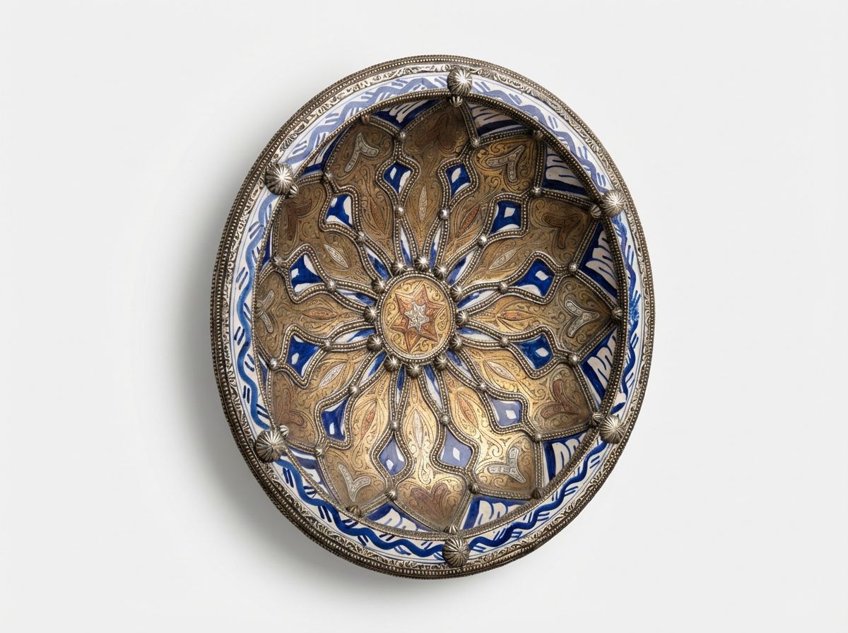 "Zahra" Brass & Blue Ceramic Centerpiece Bowl view 3