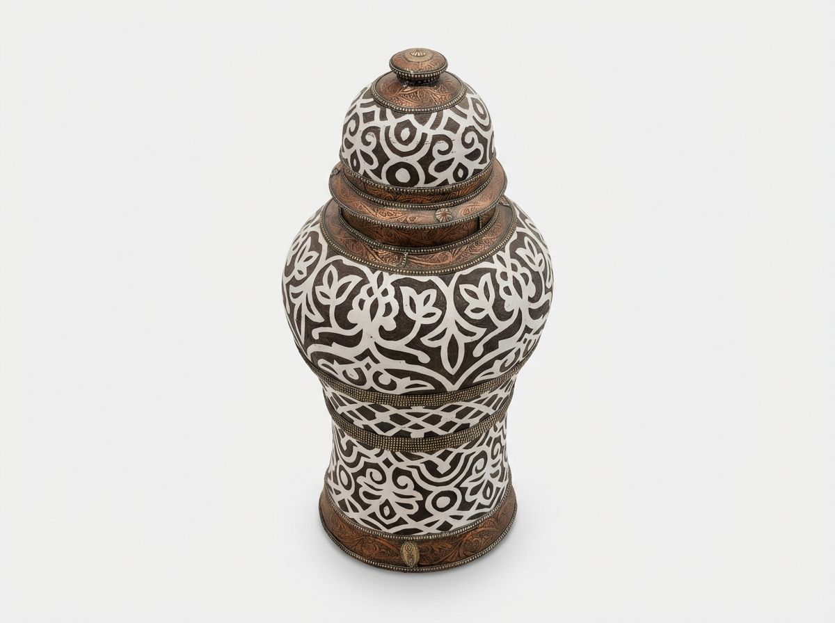 The Andalusian Legacy: Copper & Bone Inlay Lidded Urn view 3