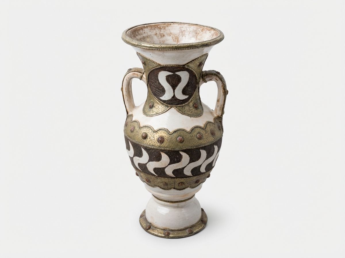 The Ouzoud Tribal Amphora: Metal-Clad Ceramic Vase view 3