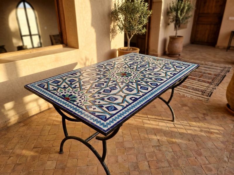 The Fes Azure Star Zellige Dining Table detail