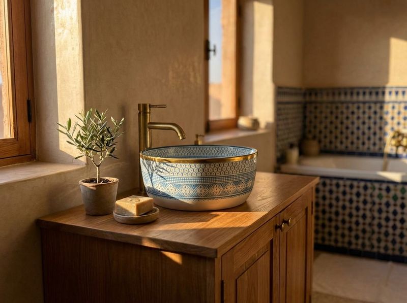 The Fes Azure & Brass Vessel Sink detail