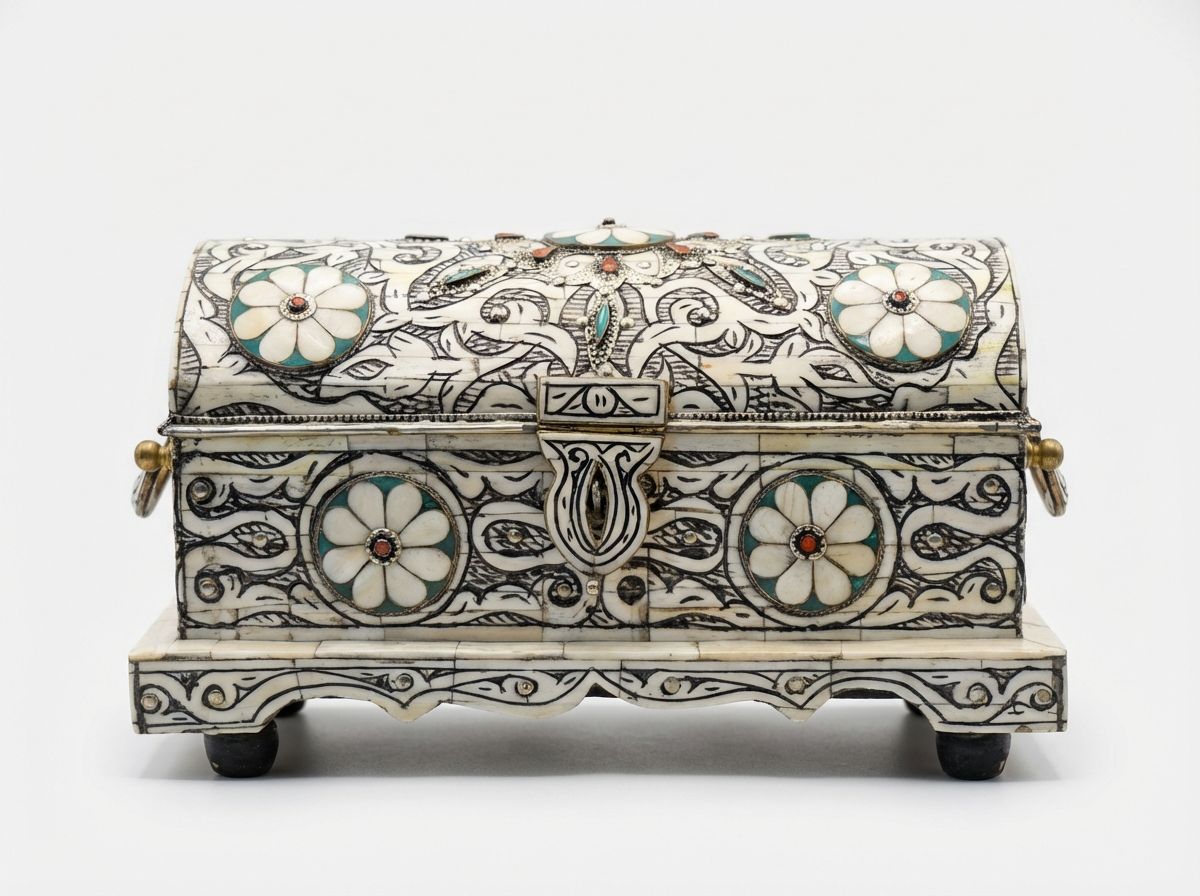 The Essaouira Royal Treasure Chest: Bone Inlay & Filigree Jewelry Box view 2