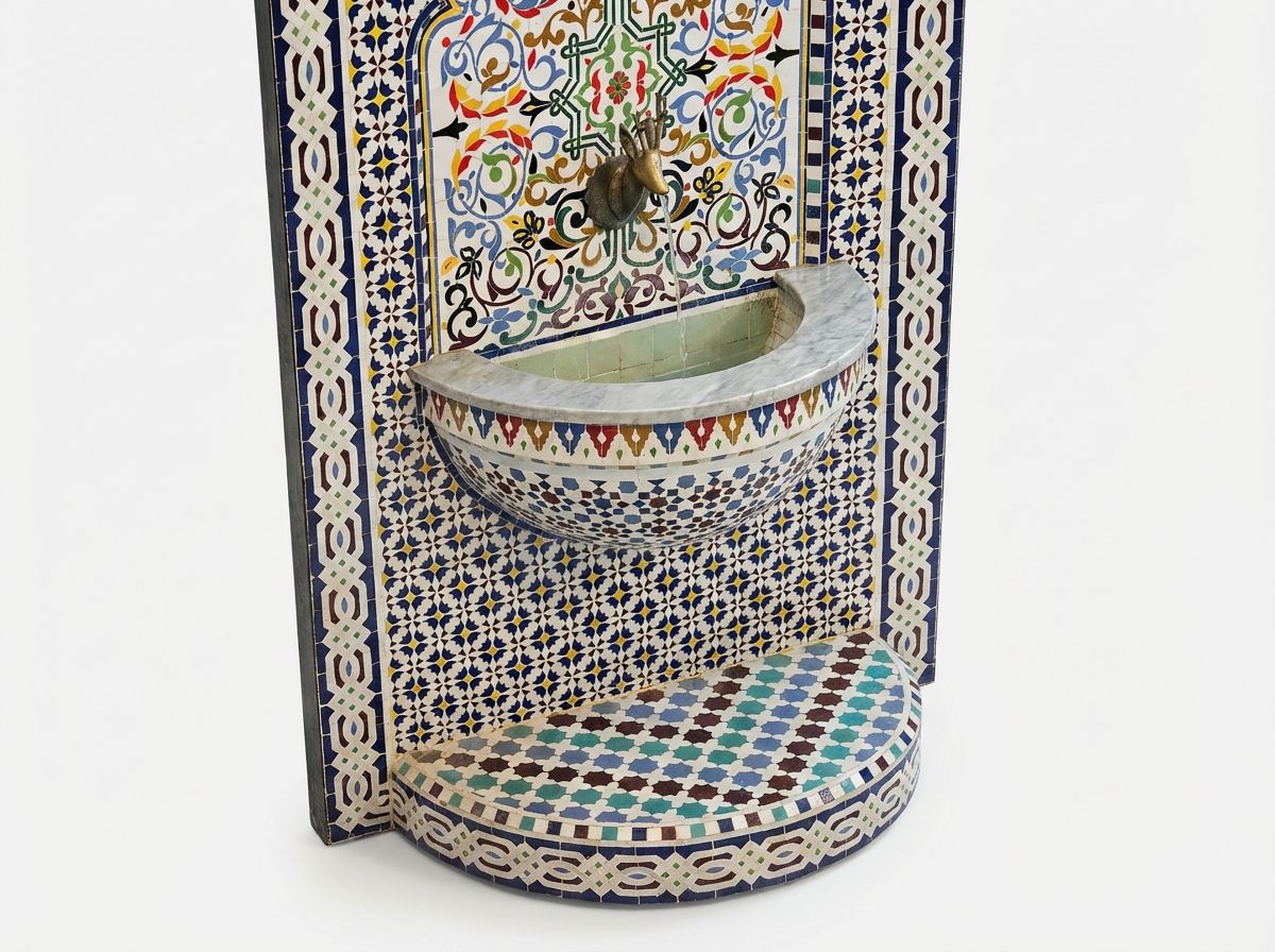 The Royal Andalusian Zellige Fountain with Brass Stag view 3