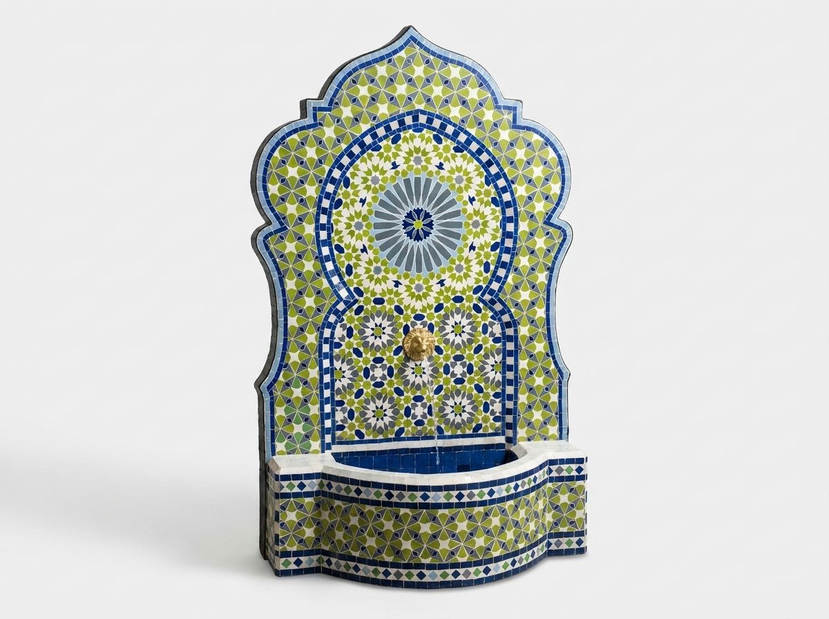 The Chefchaouen Star: Zellige Wall Fountain view 2